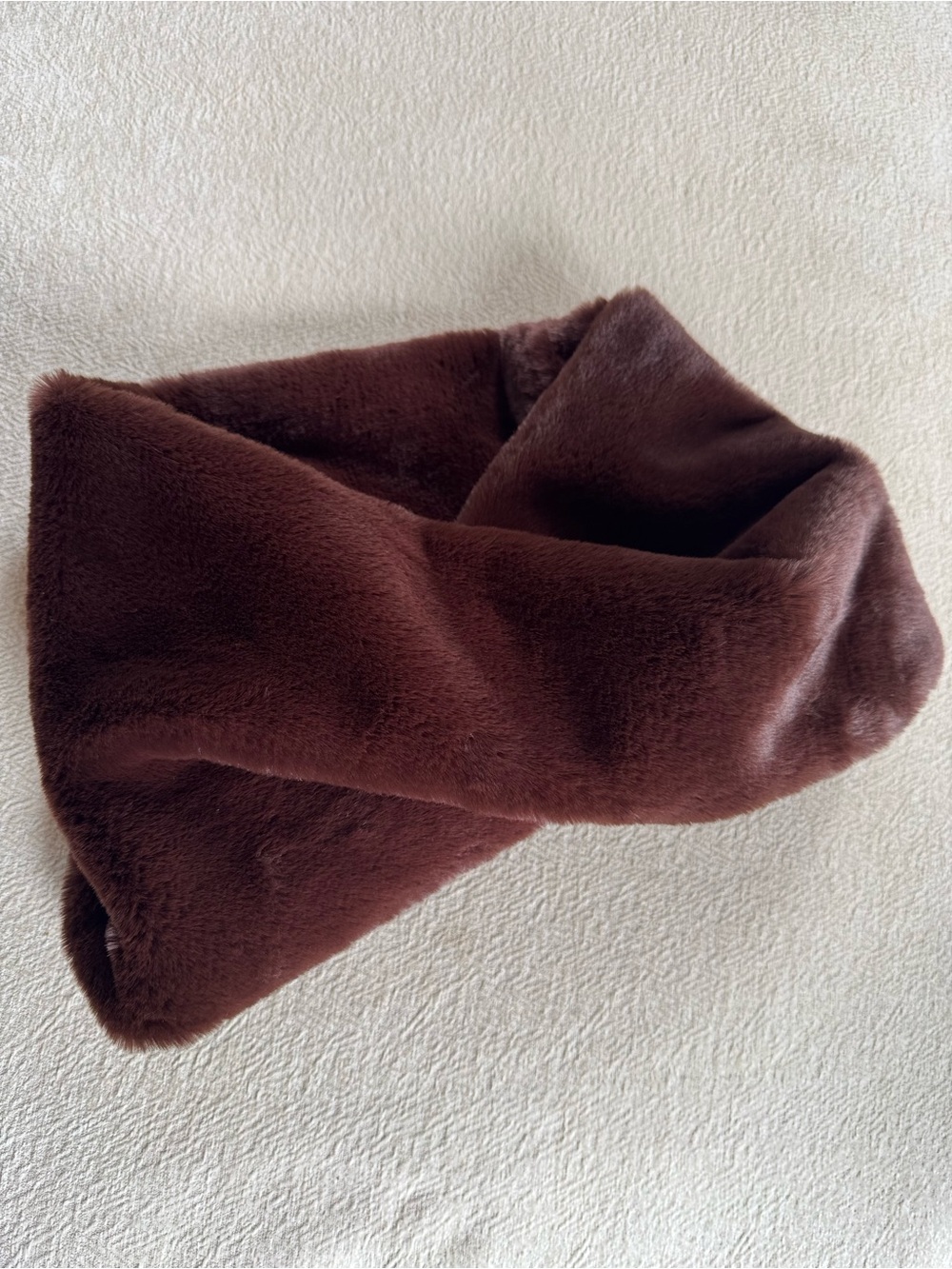 Plush Vegan Faux Fur Brown Neck Warmer Round Scarf Women